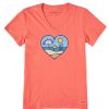 Women Life is Good Graphic Tees | Women'S Beach Scene Heart Short Sleeve Vee Mango Orange