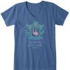 Women Life is Good Graphic Tees | Women'S Every Little Thing Flamingo Short Sleeve Vee Vintage Blue