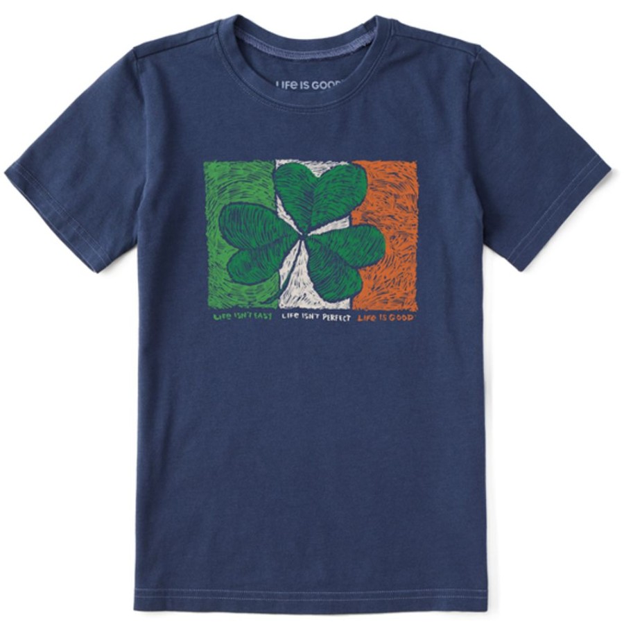 Kids Life is Good Graphic Tees | Kids Woodcut Irish Flag Clover Crusher Tee Darkest Blue