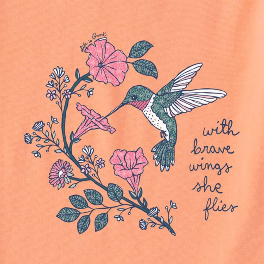 Women Life is Good Graphic Tees | Women'S Hummingbird Brave Wings Long Sleeve Crusher Vee Canyon Orange