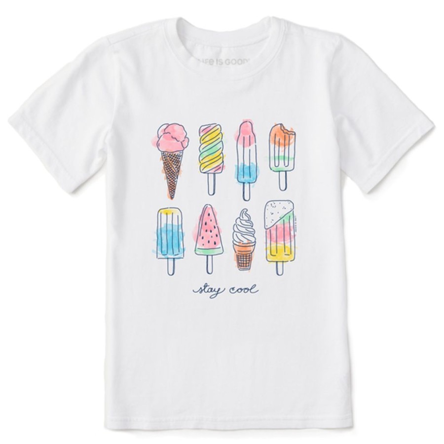 Kids Life is Good Graphic Tees | Kids Watercolor Ice Cream & Popsicles Crusher Tee Cloud White