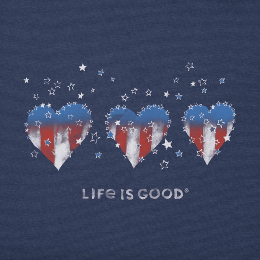 Women Life is Good Graphic Tees | Women'S Americana Hearts Stars And Stripes Crusher Vee Darkest Blue