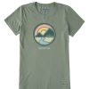 Women Life is Good Graphic Tees | Women'S Sunset Breathe Circle Crusher Tee Moss Green