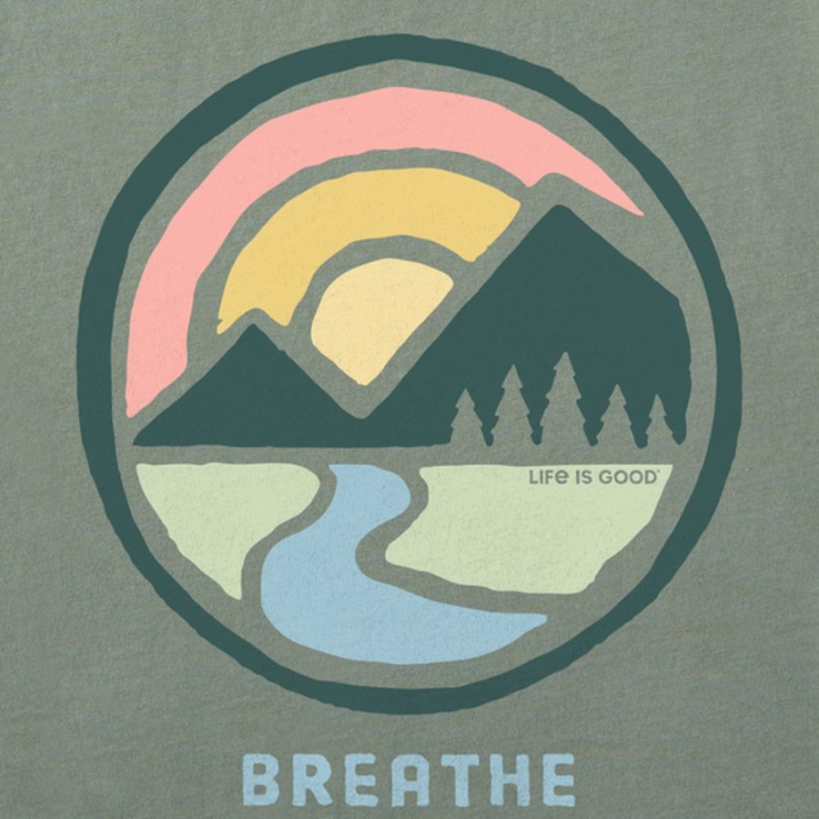 Women Life is Good Graphic Tees | Women'S Sunset Breathe Circle Crusher Tee Moss Green