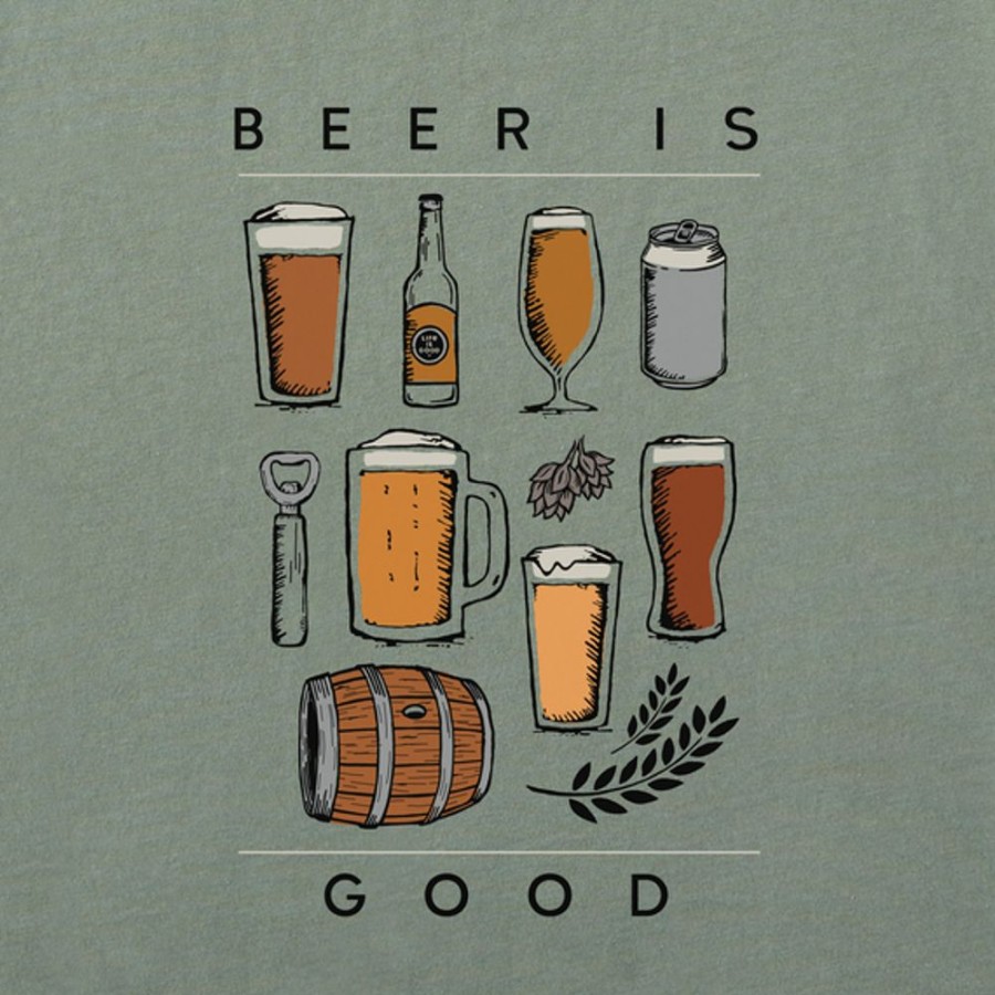 Women Life is Good Boxy Tees | Women'S Realaxed Beer Is Good Boxy Crusher Tee Moss Green