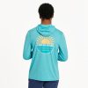 Men Life is Good Graphic Tees | Men'S Sunset On The Water Long Sleeve Active Hooded Tee Island Blue