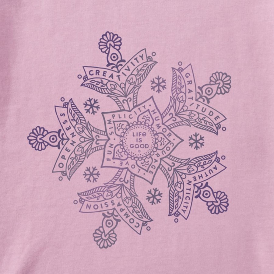 Women Life is Good Graphic Tees | Women'S Mandala Snowflake Long Sleeve Crusher Tee Violet Purple