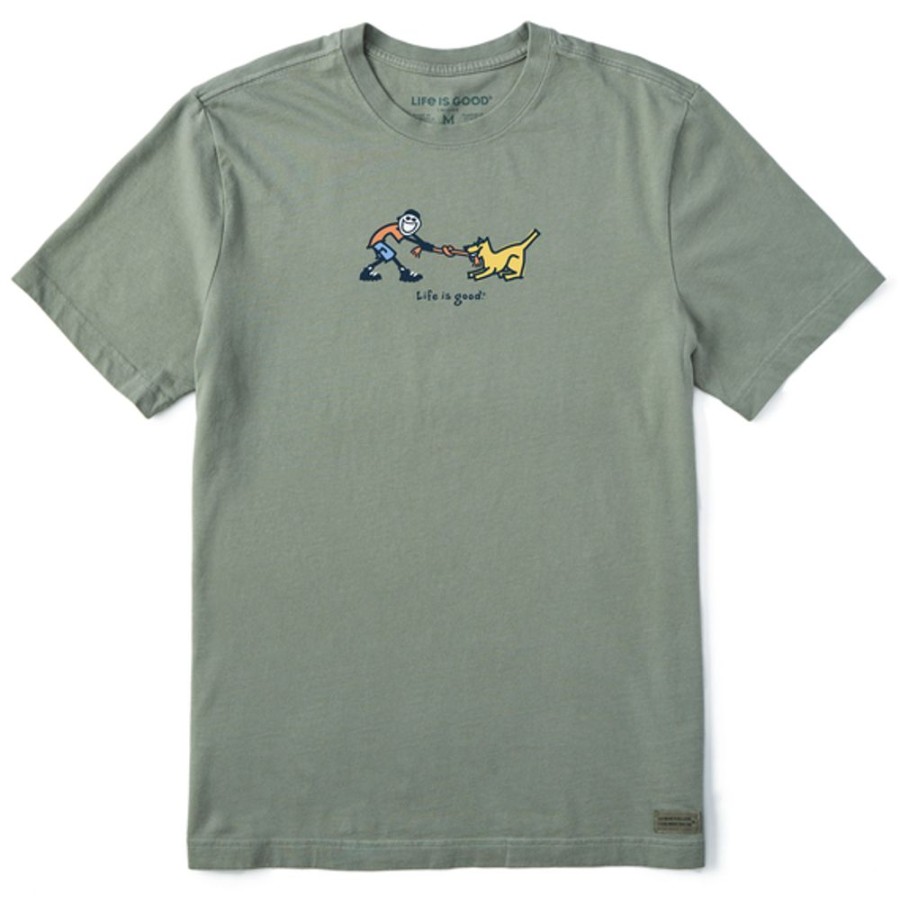 Men Life is Good Graphic Tees | Men'S Vintage Jake & Rocket Tug Of War Crusher Tee Moss Green