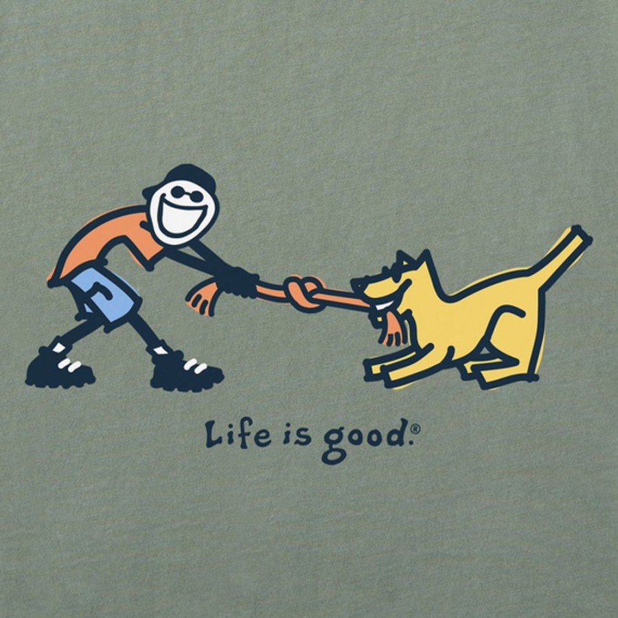 Men Life is Good Graphic Tees | Men'S Vintage Jake & Rocket Tug Of War Crusher Tee Moss Green