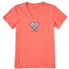 Women Life is Good Graphic Tees | Women'S Tie Dye Daisy Heart Short Sleeve Vee Mango Orange