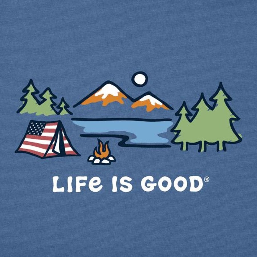 Men Life is Good Graphic Tees | Men'S Americana Tent Short Sleeve Tee Vintage Blue