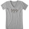 Women Life is Good Graphic Tees | Women'S Etching Three Chickadees Short Sleeve Vee Heather Gray