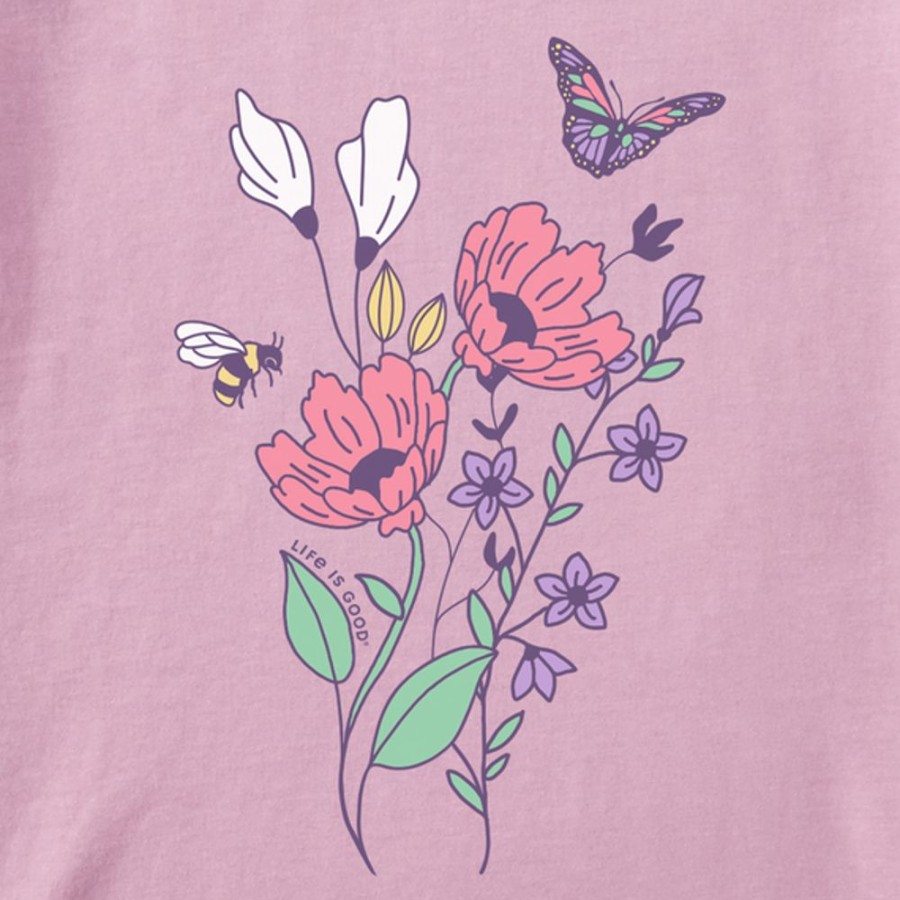 Women Life is Good Boxy Tees | Women'S Wildflowers Bouquet Boxy Crusher Tee Violet Purple