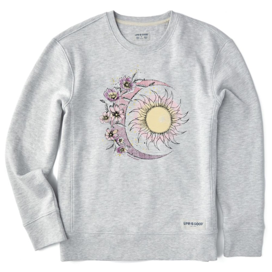 Women Life is Good Sweatshirts & Hoodies | Women'S Moon Flower Simply True Fleece Crew Light Heather Gray