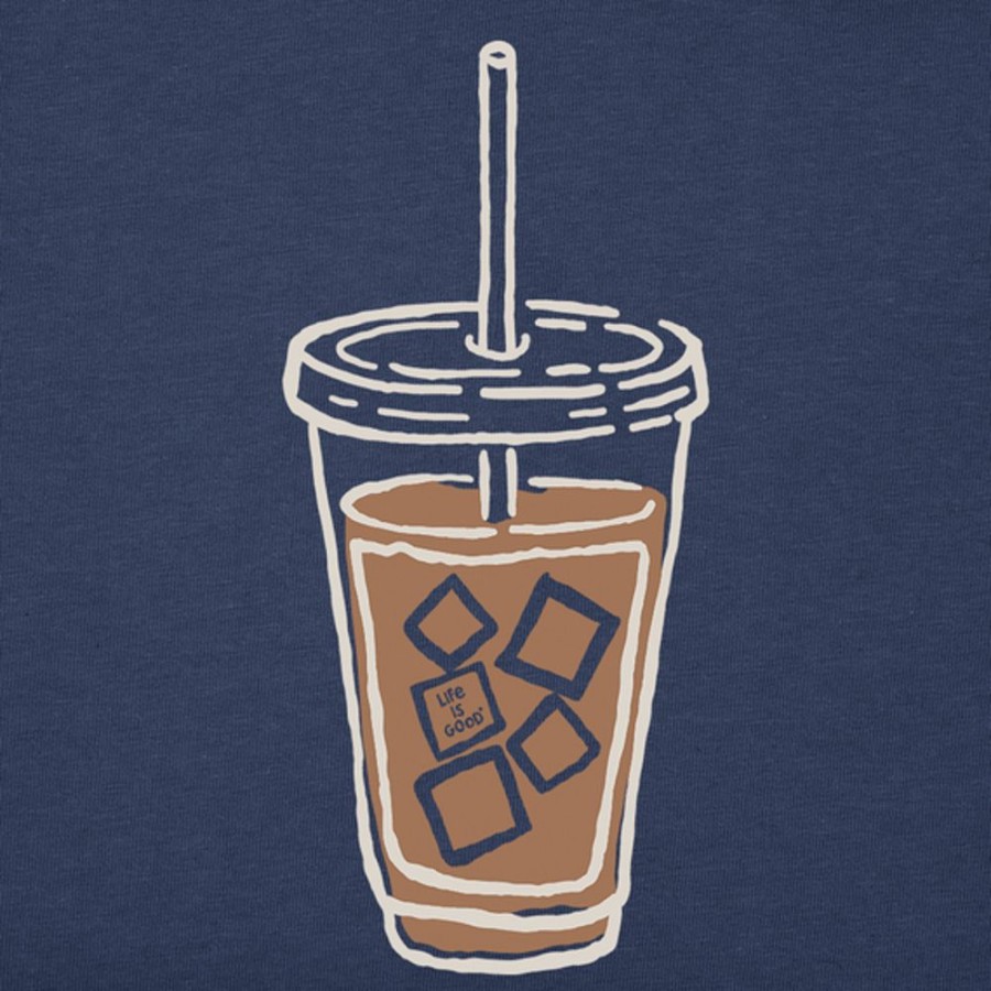 Women Life is Good Graphic Tees | Women'S Iced Coffee Boxy Crusher Tee Darkest Blue