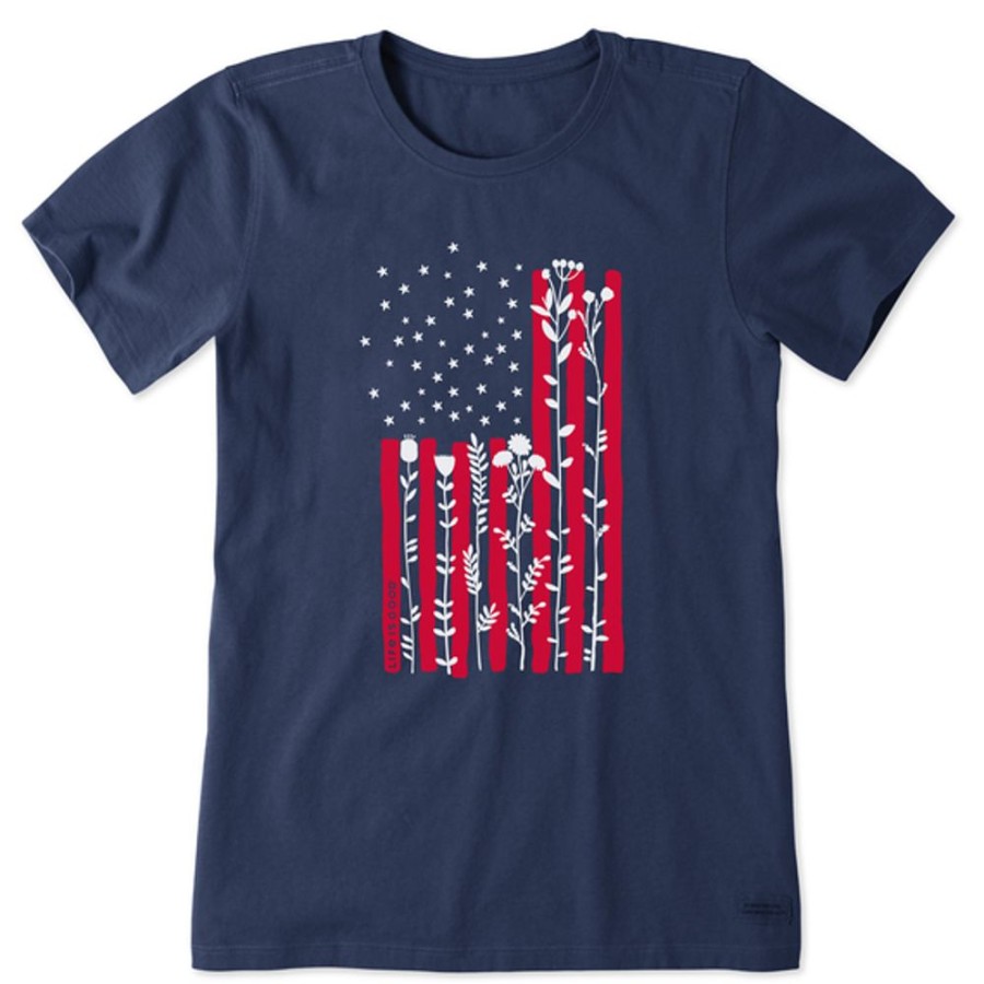 Women Life is Good Graphic Tees | Women'S Flow Flower Tall Flag Short Sleeve Tee Darkest Blue