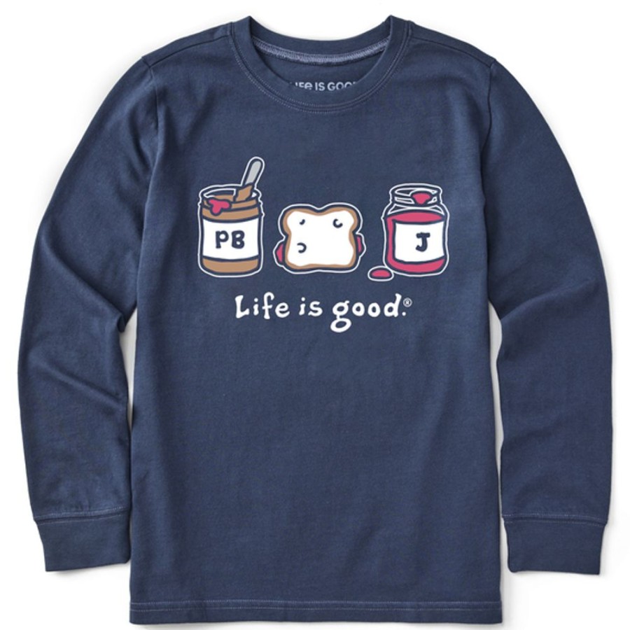 Kids Life is Good Graphic Tees | Kids Peanut Butter And Jelly Long Sleeve Crusher Tee Darkest Blue