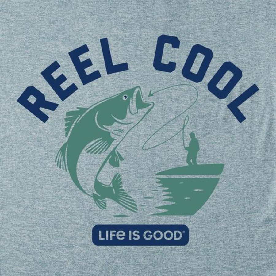 Men Life is Good Active & Slub Tops | Men'S Reel Cool Bass Long Sleeve Active Tee Smoky Blue