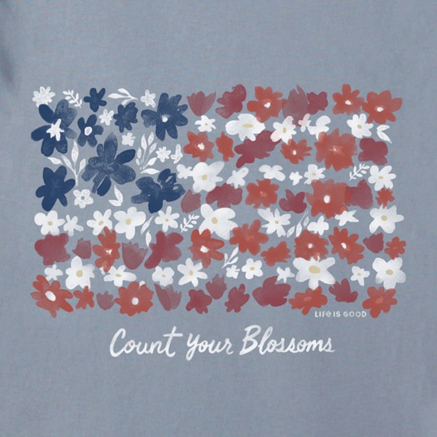 Women Life is Good Graphic Tees | Women'S Count Your Blossoms Usa Flag Short Sleeve Tee Stone Blue