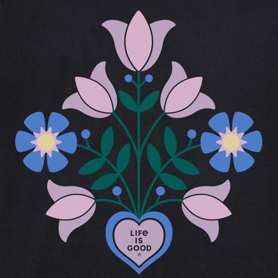 Women Life is Good Graphic Tees | Women'S Heart Vase Bouquet Crusher-Lite Vee Jet Black