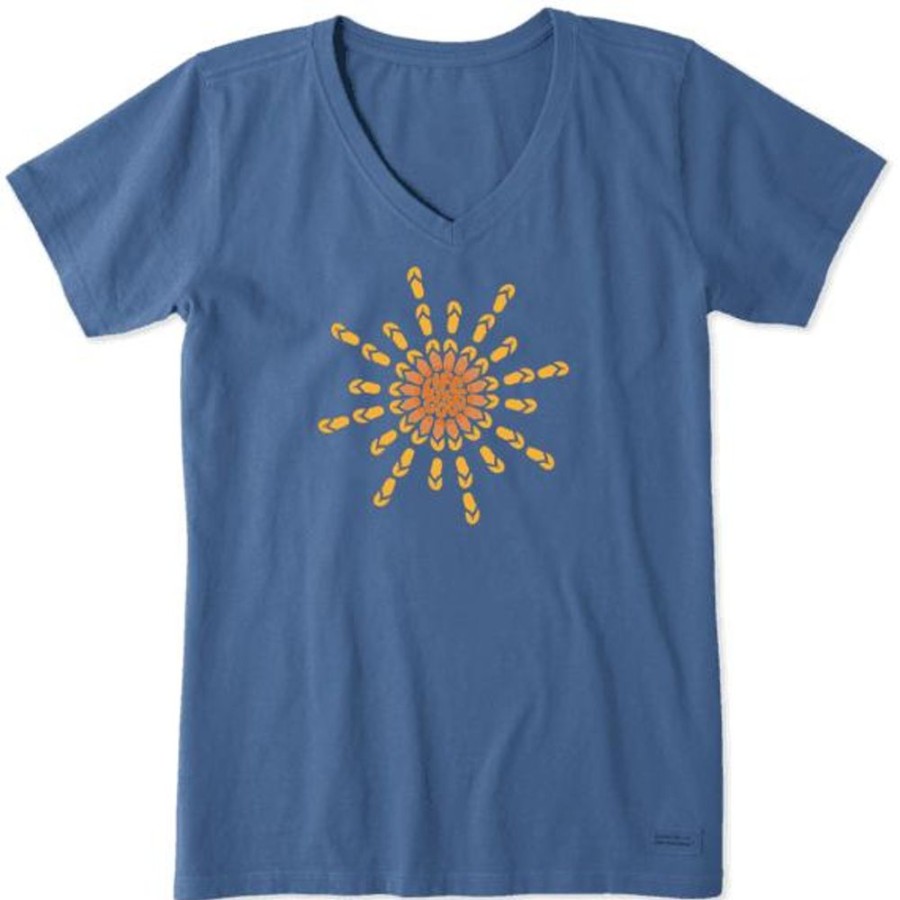 Women Life is Good Graphic Tees | Women'S Flip Flop Sun Crusher Vee Vintage Blue