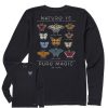 Women Life is Good Graphic Tees | Women'S Realaxed Pure Magic Butterflies Long Sleeve Crusher Tee Jet Black