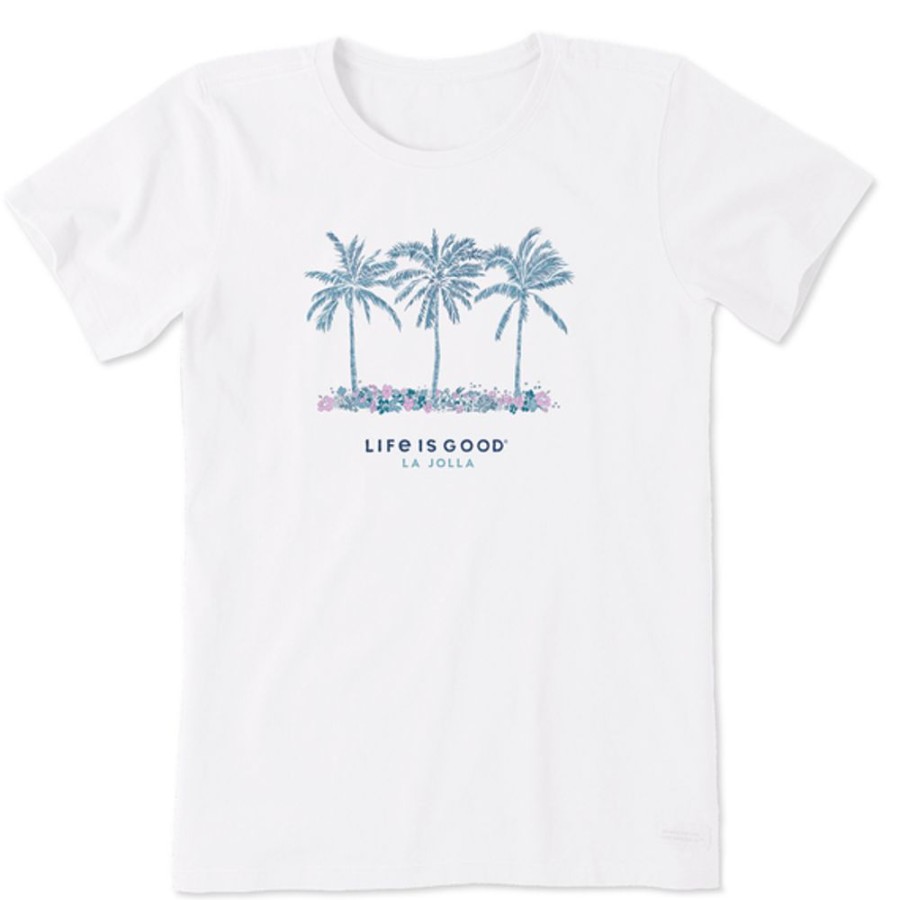 Women Life is Good Graphic Tees | Women'S La Jolla Palms And Flowers Crusher-Lite Tee Cloud White