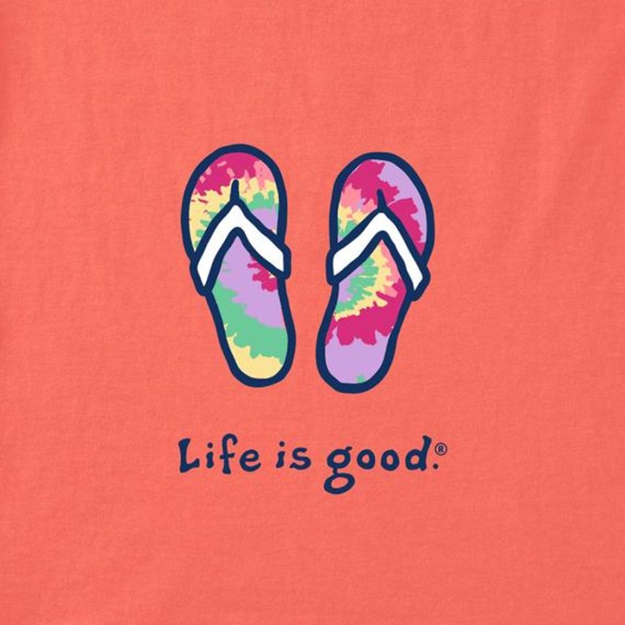 Women Life is Good Boxy Tees | Women'S Tie Dye Flip Flops Boxy Crusher Tee Mango Orange