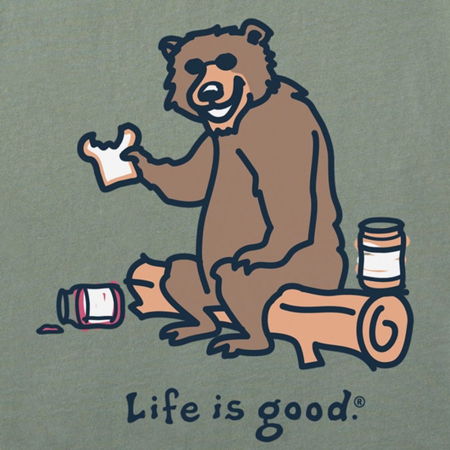 Men Life is Good Graphic Tees | Men'S Vintage Bear Pb&J Crusher Tee Moss Green