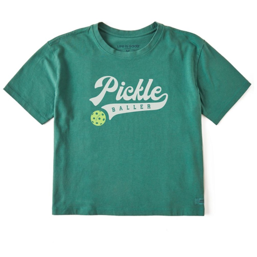 Women Life is Good Boxy Tees | Women'S Athletic Pickle Baller Boxy Crusher Tee Spruce Green