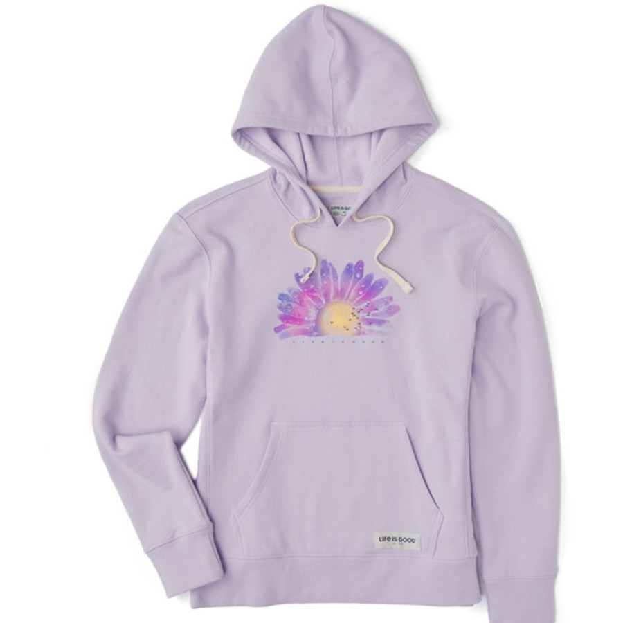 Women Life is Good Sweatshirts & Hoodies | Women'S Tie Dye Watercolor Daisy Simply True Fleece Hoodie Lilac Purple