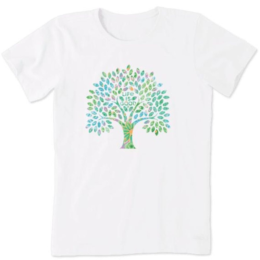 Women Life is Good Graphic Tees | Women'S Colorful Floral Tree Short Sleeve Tee Cloud White