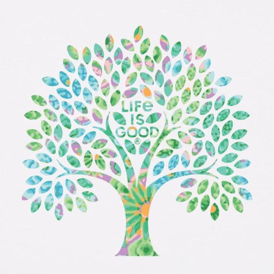 Women Life is Good Graphic Tees | Women'S Colorful Floral Tree Short Sleeve Tee Cloud White