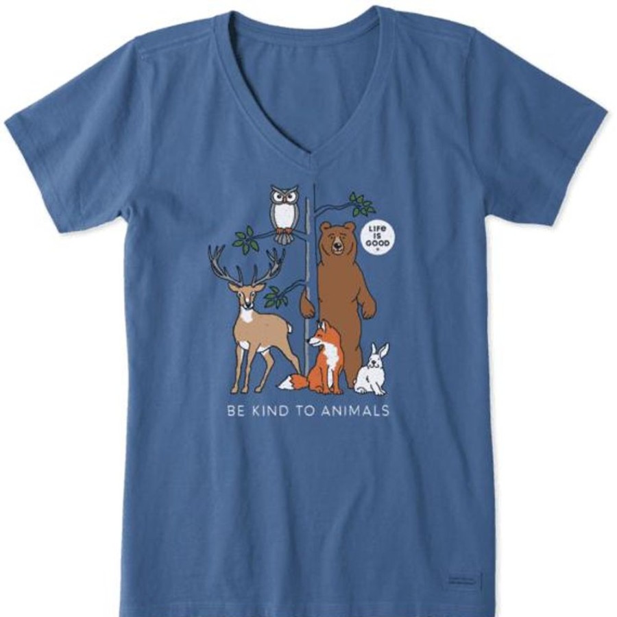 Women Life is Good Graphic Tees | Women'S Be Kind To Animals Crusher Vee Vintage Blue