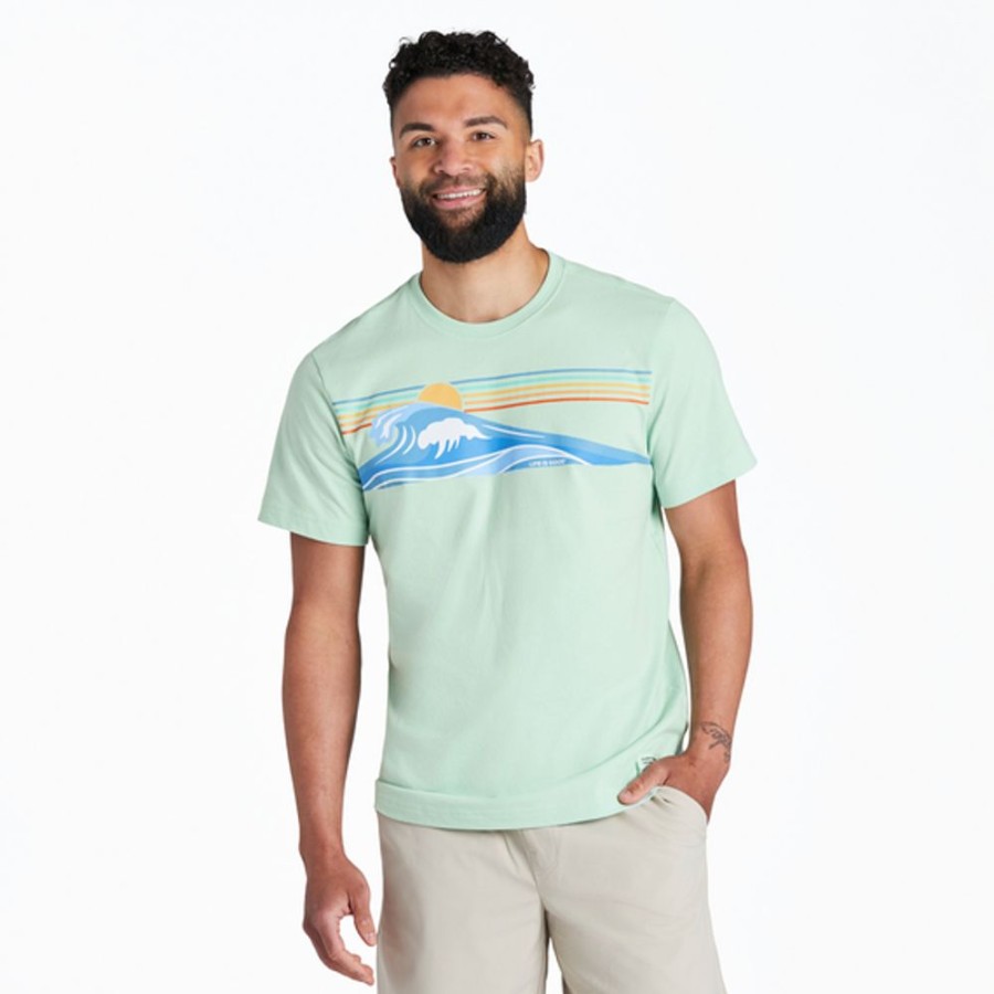 Men Life is Good Graphic Tees | Men'S Wavy Stripes Crusher-Lite Tee Sage Green