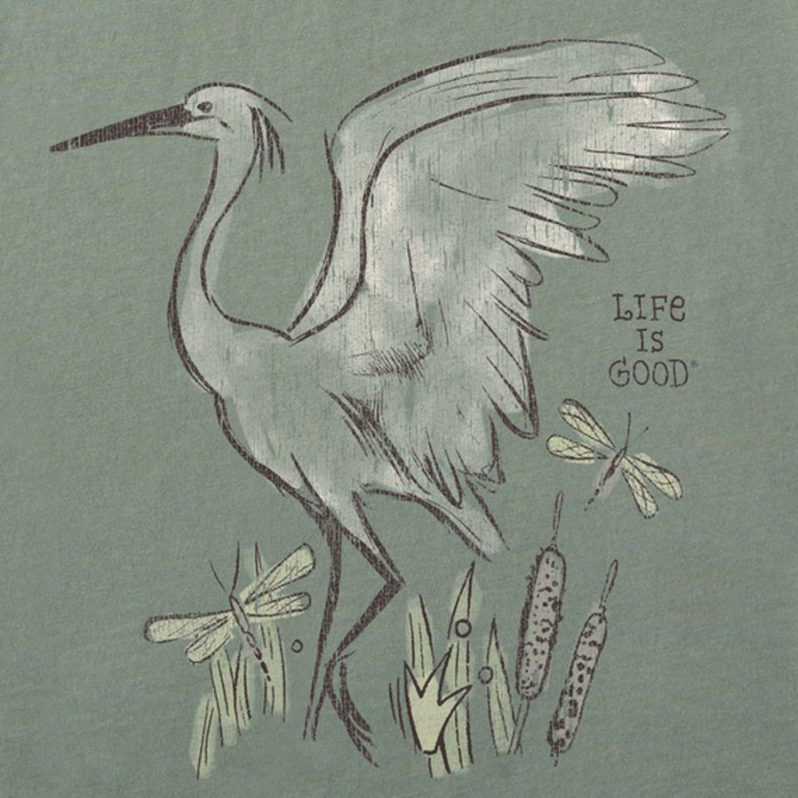 Women Life is Good Graphic Tees | Women'S Dreamy Egret Crusher Vee Moss Green