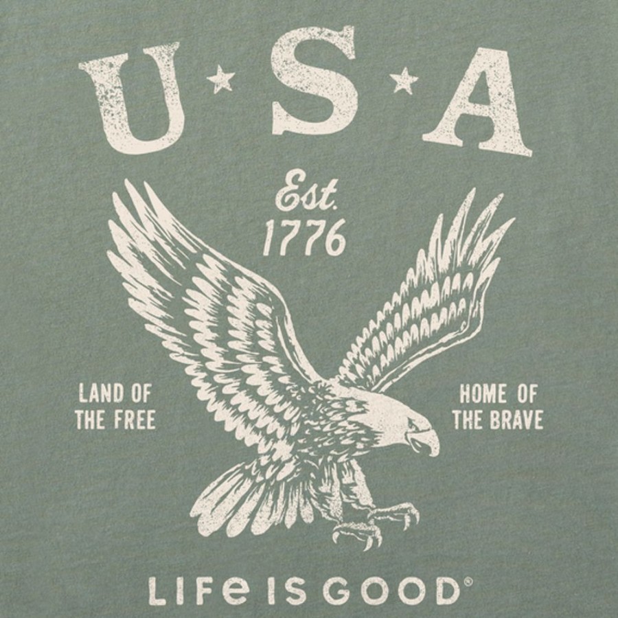 Men Life is Good Sweatshirts & Hoodies | Men'S Usa 1776 Eagle Simply True Fleece Crew Moss Green