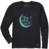 Women Life is Good Graphic Tees | Women'S Fineline Flower Moon Long Sleeve Crusher Tee Jet Black