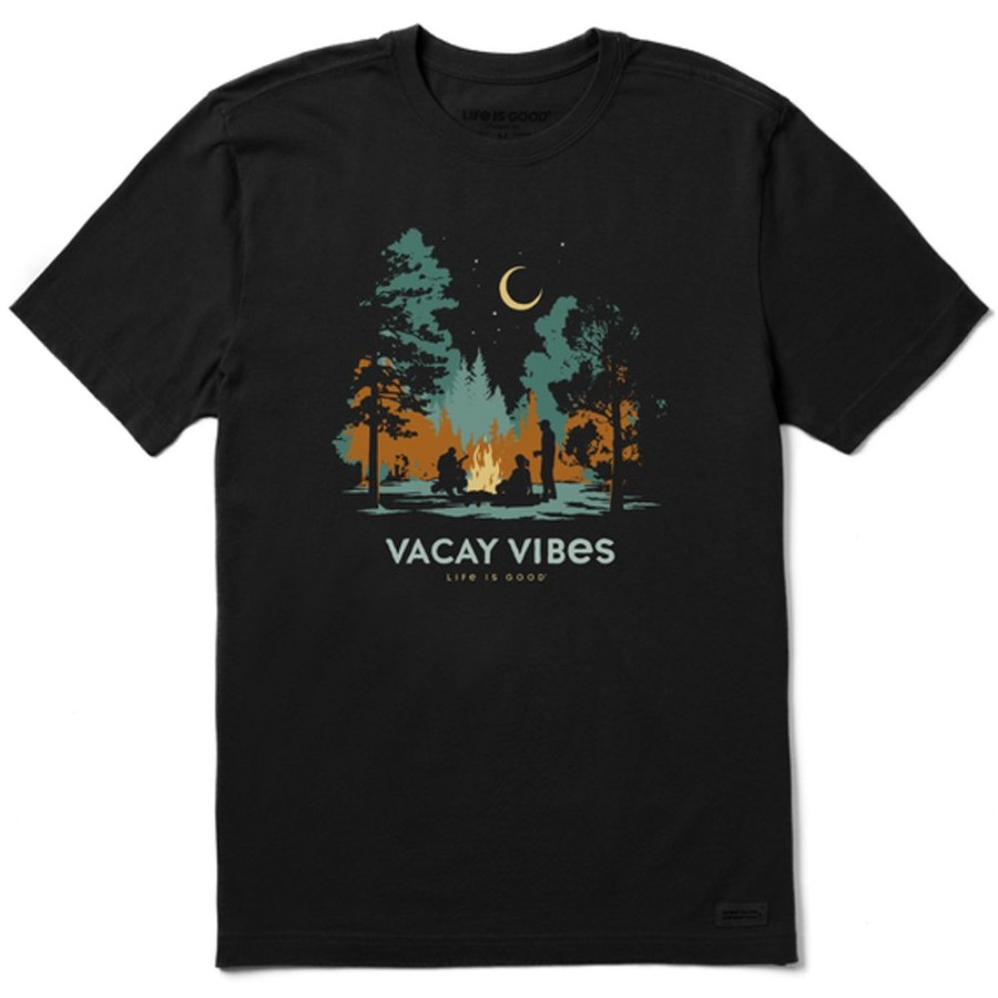 Men Life is Good Graphic Tees | Men'S Clean Vacay Vibes Campfire Crusher Tee Jet Black