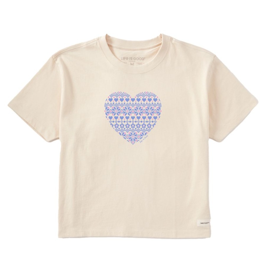 Women Life is Good Boxy Tees | Women'S Nordic Heart Boxy Crusher Tee Putty White