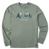 Men Life is Good Graphic Tees | Men'S Quirky Winter Hike Vista Long Sleeve Crusher Tee Moss Green