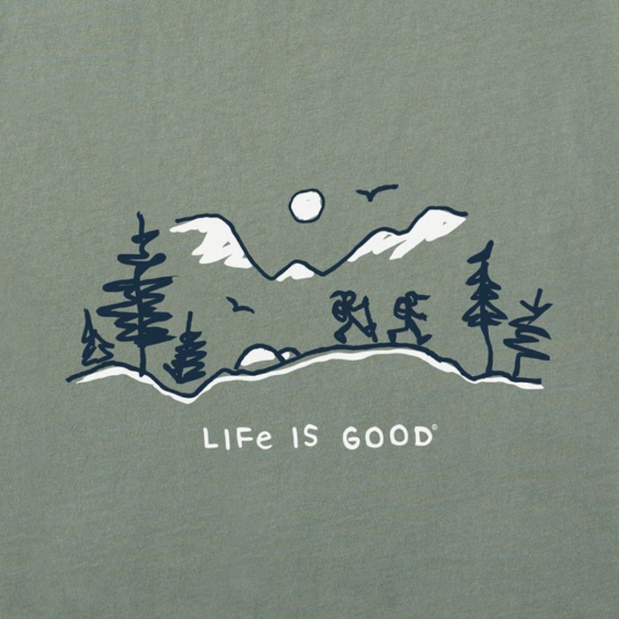 Men Life is Good Graphic Tees | Men'S Quirky Winter Hike Vista Long Sleeve Crusher Tee Moss Green