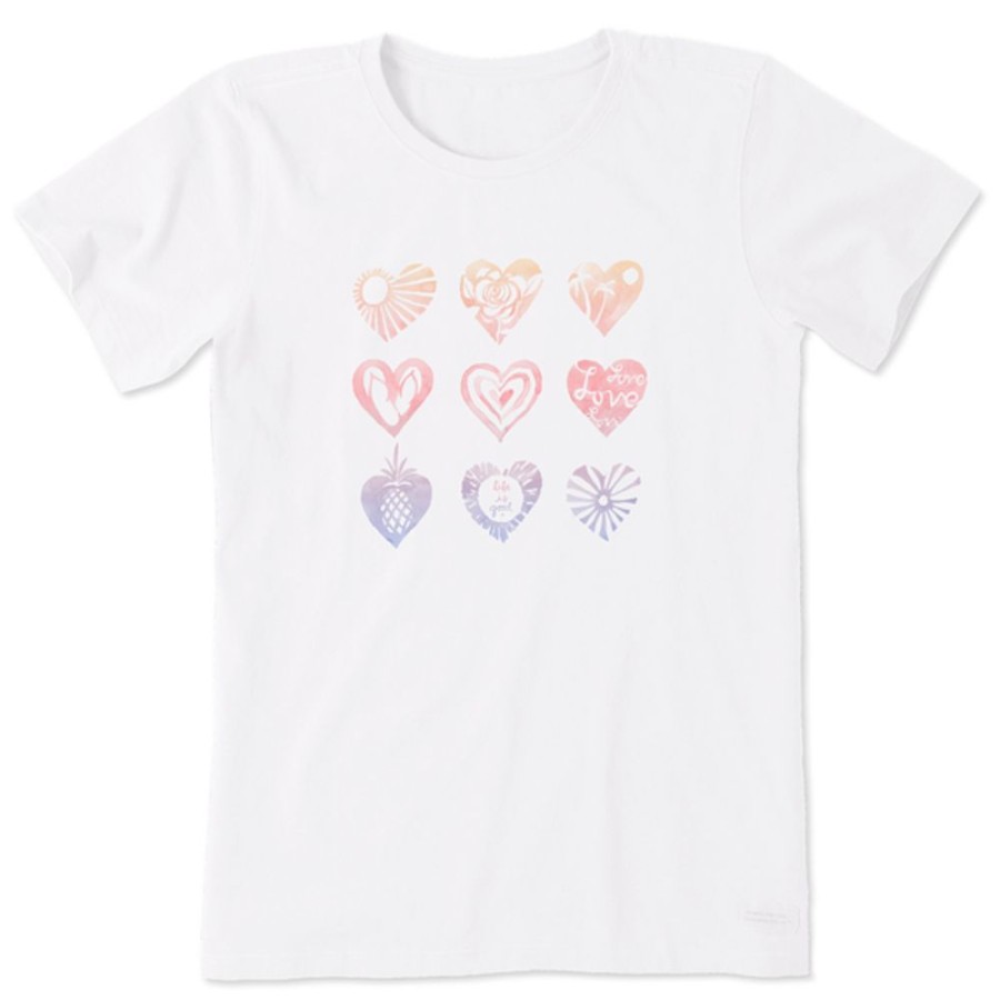 Women Life is Good Graphic Tees | Women'S Watercolor Heart Grid Crusher Tee Cloud White