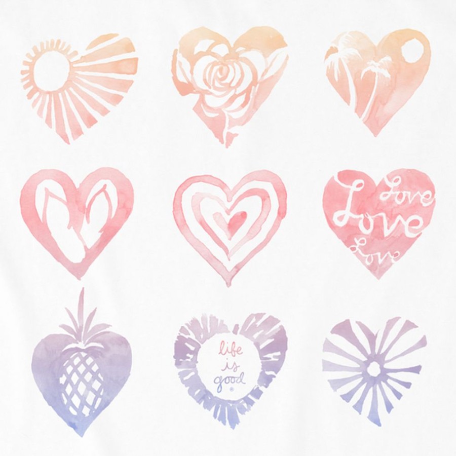 Women Life is Good Graphic Tees | Women'S Watercolor Heart Grid Crusher Tee Cloud White