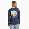 Women Life is Good Graphic Tees | Women'S Mountain Scene Circle Long Sleeve Crusher Tee Darkest Blue