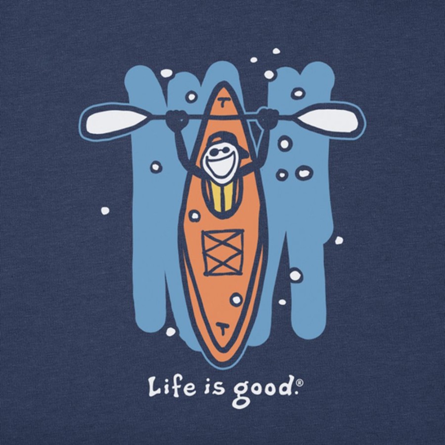 Men Life is Good Graphic Tees | Men'S Jake Downstream Kayak Short Sleeve Tee Darkest Blue