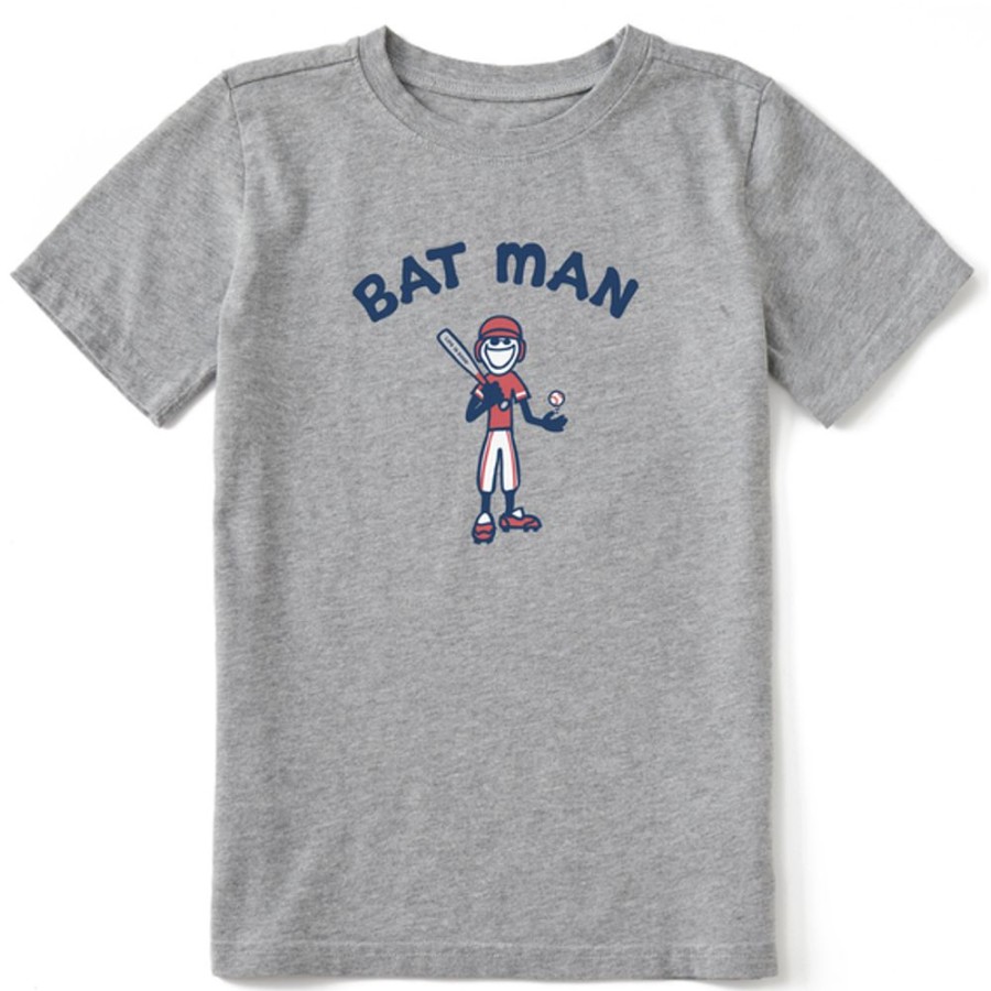 Kids Life is Good Graphic Tees | Kids Vintage Jake Bat Man Crusher Tee Heather Gray