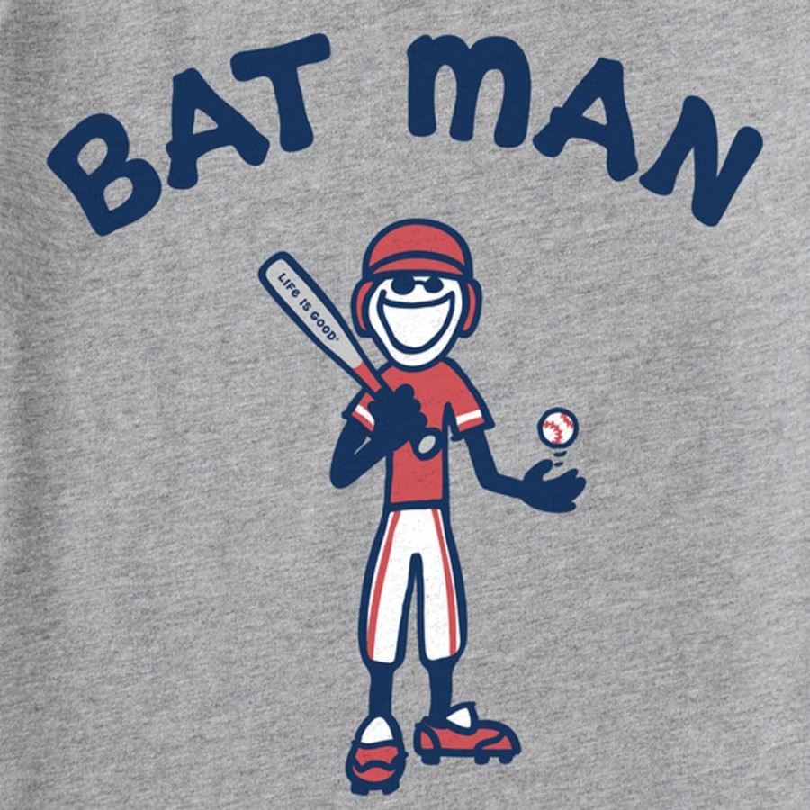 Kids Life is Good Graphic Tees | Kids Vintage Jake Bat Man Crusher Tee Heather Gray