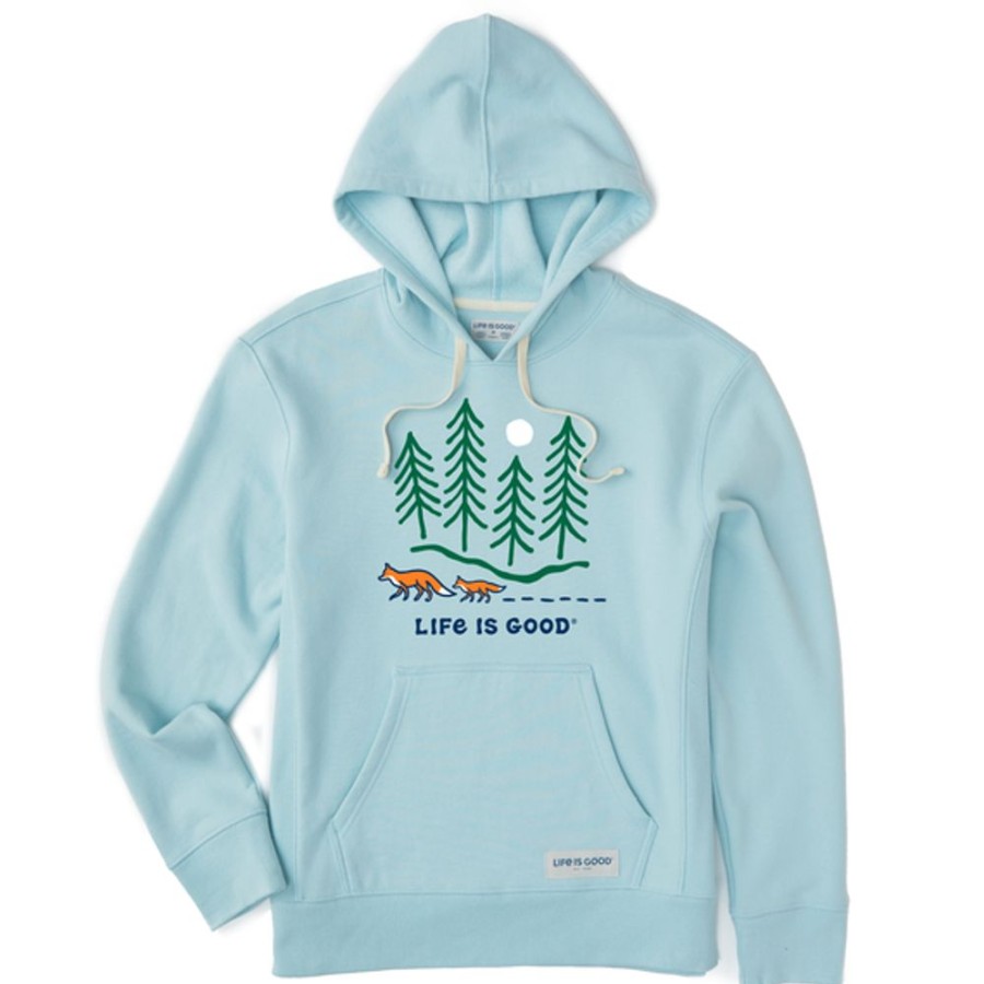 Women Life is Good Sweatshirts & Hoodies | Women'S Foxes Walking In Woods Simply True Fleece Hoodie Beach Blue