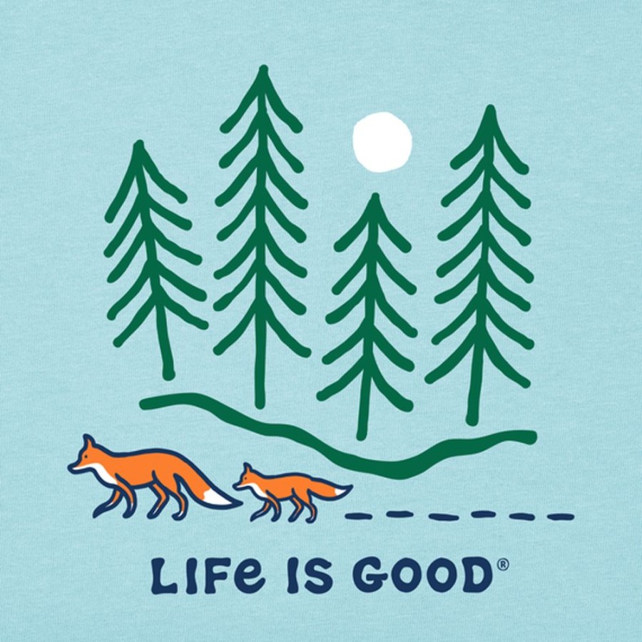 Women Life is Good Sweatshirts & Hoodies | Women'S Foxes Walking In Woods Simply True Fleece Hoodie Beach Blue